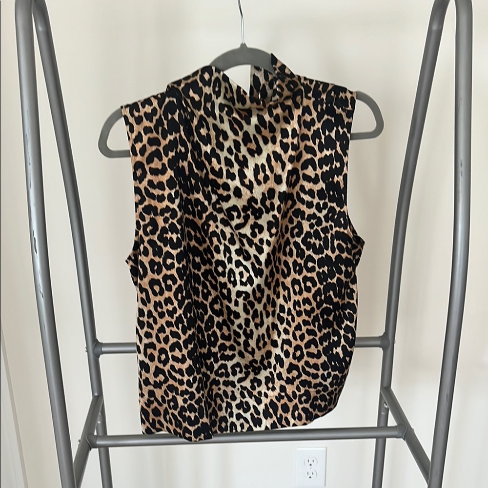 Ganni Leopard Print Sleeveless Boxy Blouse